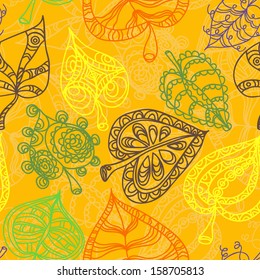 Colorful seamless pattern with leaves. Vector illustration