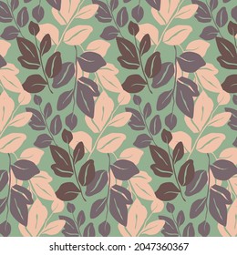 Colorful seamless pattern from leaves. Vector illustration. Illustration in doodle style. Texture for printing on textiles and printing, for interior decoration.