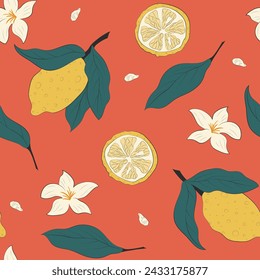colorido patrón sin fisuras con frutas de limón y flores