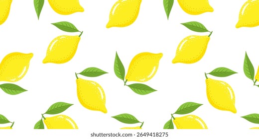 Colorful seamless pattern with lemons on a white background. Lemon background. Vector illustration.