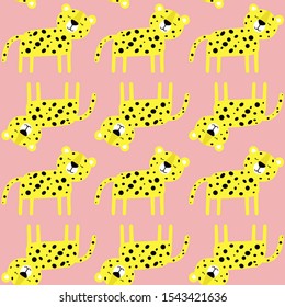 Colorful seamless pattern with leopards. Decorative cute wallpaper, good for printing. Overlapping colored background vector. Design illustration with animals