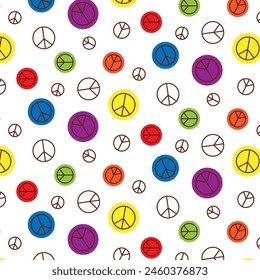 Colorful seamless pattern with LGBT symbols. Lesbians, gays, bisexuals, transsexuals. LGBT holiday colors. Cartoon texture on a white background for decoration and printing of packaging and fabric.