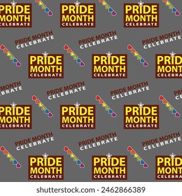 Colorful seamless pattern with LGBT symbols. Lesbians, gays, bisexuals, transsexuals. LGBT holiday colors, flag, heart, rainbow. Cartoon texture on a gray background for decoration and print.