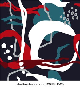 Colorful seamless pattern with lines, spots and dots. Decorative wallpaper, good for printing. Hand drawn overlapping background, texture, decor elements and shapes. Design backdrop vector. Art print