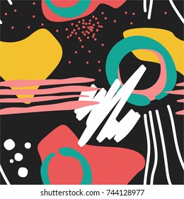 Colorful seamless pattern with lines, spots and dots. Decorative wallpaper, good for printing. Hand drawn overlapping background, texture, decor elements and shapes. Design backdrop vector. Art print