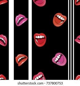 Colorful seamless pattern with lips.Vector fashion background.Textile texture