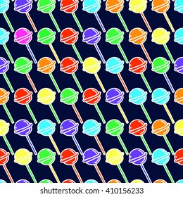 Colorful seamless pattern with lollipops. Funny vetor illustration in cartoon style. Candy print template for fabric, paper, wrapping, post cards, etc.