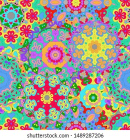 Colorful seamless pattern mandala, can be used for wallpaper, pattern fills, web page background, surface textures. Arabic, India, Islam.