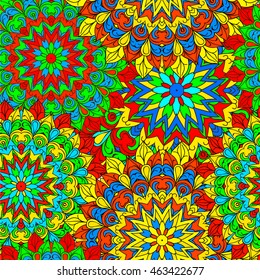 Colorful seamless pattern mandala, can be used for wallpaper, pattern fills, web page background, surface textures. Arabic, India, Islam, Asia. Happy design Pattern.