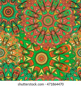 Colorful seamless pattern mandala, can be used for wallpaper, pattern fills, web page background, surface textures. Arabic, India, Islam, Asia. Happy design pattern.