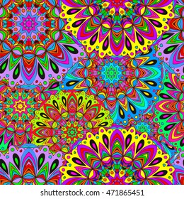 Colorful seamless pattern mandala, can be used for wallpaper, pattern fills, web page background, surface textures. Arabic, India, Islam, Asia. Happy design pattern.