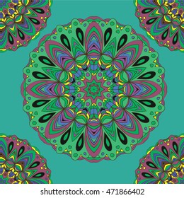 Colorful seamless pattern mandala, can be used for wallpaper, pattern fills, web page background, surface textures. Arabic, India, Islam, Asia. Happy design pattern.