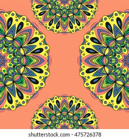 Colorful seamless pattern mandala, can be used for wallpaper, pattern fills, web page background, surface textures. Arabic, India, Islam, Asia. Happy design pattern.