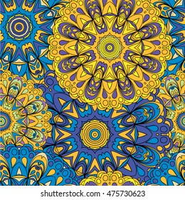 Colorful seamless pattern mandala, can be used for wallpaper, pattern fills, web page background, surface textures. Arabic, India, Islam, Asia. Happy design pattern.