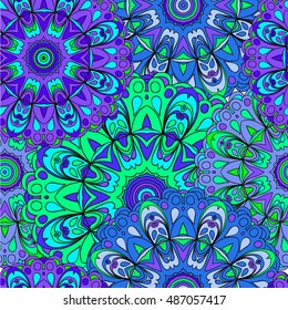 Colorful seamless pattern mandala, can be used for wallpaper, pattern fills, web page background, surface textures. Arabic, India, Islam, Asia. Happy design pattern.