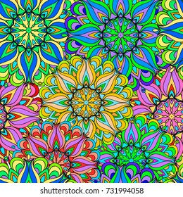 Colorful seamless pattern mandala, can be used for wallpaper, pattern fills, web page background, surface textures. Arabic, India, Islam, Asia. Happy design pattern.