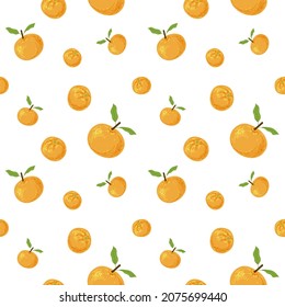 Patrón colorido y transparente con mandarinas. Para imprimir papel envolvente, papel pintado, empaque, tela. Ilustración vectorial dibujada a mano.