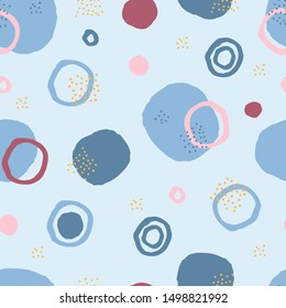 Colorful seamless pattern marker and ink with circles dots texture. Background in minimalist Scandinavian style hand drawn for fabric, Wallpaper, bed linen. Vector illustration