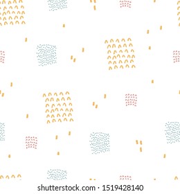 Colorful seamless pattern marker and ink with hand drawn geometric elements. Background in minimalist Scandinavian style for fabric, Wallpaper, wrapping paper. Vector illustration