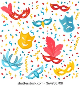 Colorful seamless pattern with masquerade ball masks. Vector