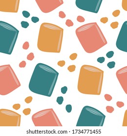 Colorful seamless pattern. Memphis style with books. Vector texture. Trendy abstract background. Hand drawn design for textile, fashion card, invitation. Summer color.