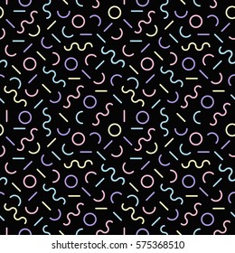 Colorful seamless pattern memphis style black background