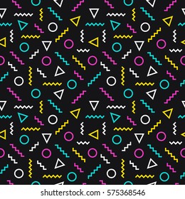 Colorful seamless pattern memphis style black background
