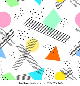 Colorful seamless pattern in memphis style. Vector illustration