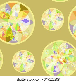 Colorful seamless pattern with mosaic flowers and circles
