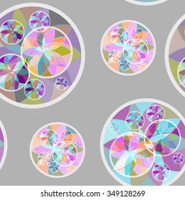 Colorful seamless pattern with mosaic flowers and circles