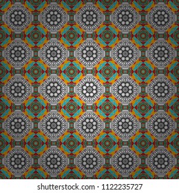 Colorful seamless pattern in mosaic style. Abstract hand drawn art, stylized floral doodle background in gray, white and yellow colors. Textile fabric paper print. Vector patchwork quilt pattern.