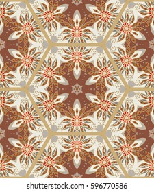Colorful seamless pattern in mosaic style. Abstract hand drawn art, stylized floral doodle background. Tribal ethnic arabic, indian ornament. Vector patchwork quilt pattern. Textile fabric paper print