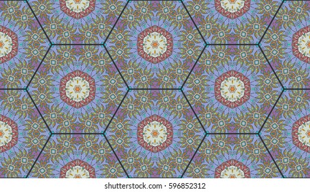 Colorful seamless pattern in mosaic style. Abstract hand drawn art, stylized floral doodle background. Tribal ethnic arabic, indian ornament. Vector patchwork quilt pattern. Textile fabric paper print