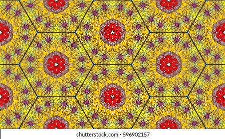Colorful seamless pattern in mosaic style. Abstract hand drawn art, stylized floral doodle background. Tribal ethnic arabic, indian ornament. Vector patchwork quilt pattern. Textile fabric paper print