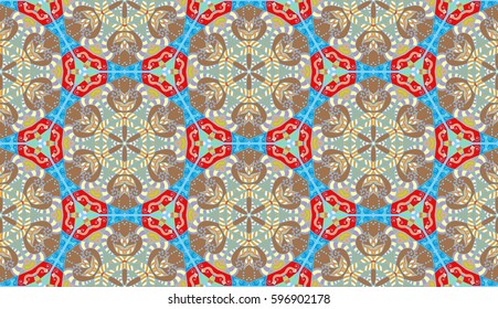 Colorful seamless pattern in mosaic style. Abstract hand drawn art, stylized floral doodle background. Tribal ethnic arabic, indian ornament. Vector patchwork quilt pattern. Textile fabric paper print