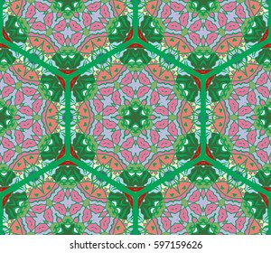 Colorful seamless pattern in mosaic style. Abstract hand drawn art, stylized floral doodle background. Tribal ethnic arabic, indian ornament. Vector patchwork quilt pattern. Textile fabric paper print