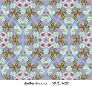 Colorful seamless pattern in mosaic style. Abstract hand drawn art, stylized floral doodle background. Tribal ethnic arabic, indian ornament. Vector patchwork quilt pattern. Textile fabric paper print