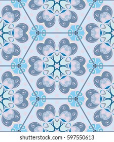 Colorful seamless pattern in mosaic style. Abstract hand drawn art, stylized floral doodle background. Tribal ethnic arabic, indian ornament. Vector patchwork quilt pattern. Textile fabric paper print
