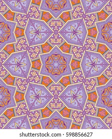 Colorful seamless pattern in mosaic style. Abstract hand drawn art, stylized floral doodle background. Tribal ethnic arabic, indian ornament. Vector patchwork quilt pattern. Textile fabric paper print