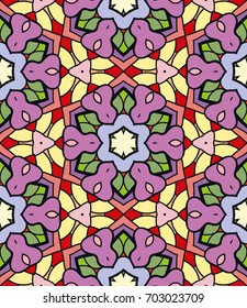 Colorful seamless pattern in mosaic style. Abstract hand drawn art, stylized floral doodle background. Tribal ethnic arabic, indian ornament. Vector patchwork quilt pattern. Textile fabric paper print
