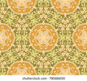 Colorful seamless pattern in mosaic style. Abstract hand drawn art, stylized floral doodle background. Tribal ethnic arabic, indian ornament. Vector patchwork quilt pattern. Textile fabric paper print