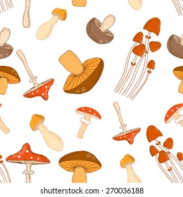 Colorful seamless pattern mushrooms background
