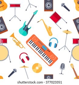 Colorful seamless pattern of musical instruments in a flat style
