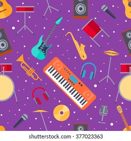 Colorful seamless pattern of musical instruments in a flat style