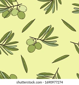 Colorful seamless pattern with olive branches. Floral seamless pattern with olive branches.