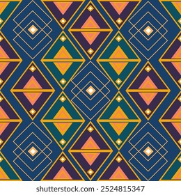 ein buntes nahtloses Muster mit Orange, Blau und Gelb, geometrisches Muster, Ethik