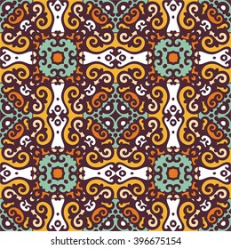 Colorful seamless pattern in oriental style. Tatar motifs. Fabric or wallpaper texture