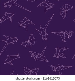 Colorful seamless pattern with origami animals. Cute creative background