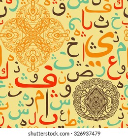 Colorful seamless pattern ornament Arabic calligraphy of text Eid Mubarak concept for Muslim community festival Eid Al Fitr (Eid Mubarak)(Translation: thank god)