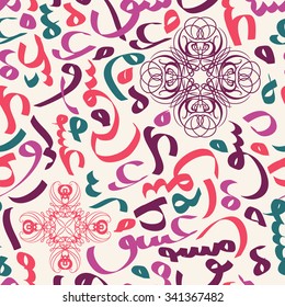 Patrón colorido y transparente adornan la caligrafía árabe del texto Concepto de Eid Mubarak para el festival comunitario musulmán Eid Al Fitr(Eid Mubarak)(Traducción: gracias a dios)